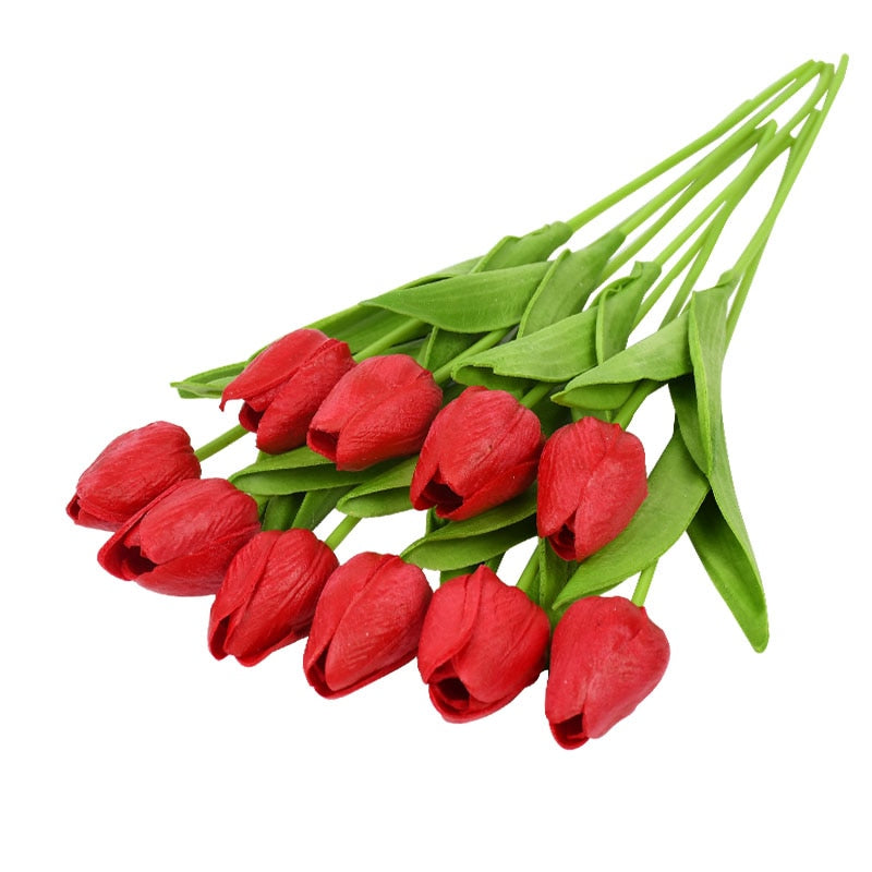 10PCS Tulip Artificial Flower Real Touch Artificial Bouquet PE Fake Flower for Wedding Decoration Flowers Home Garden Decor