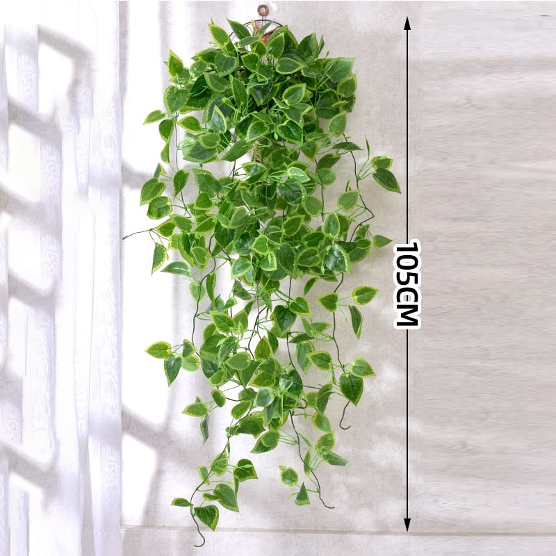 76cm Artificial Green Plants Hanging Ivy Leaves Radish Seaweed Grape Fake Flowers Vine Home Garden Wall Party Decoration