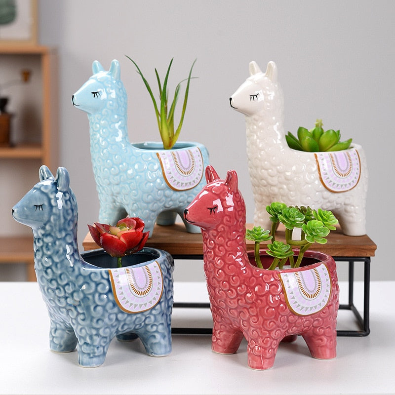 Cartoon Cute Alpaca Succulent Flower Pot Desktop Placed Potted Container Decoration Gift Balcony Plant Ceramic Creative