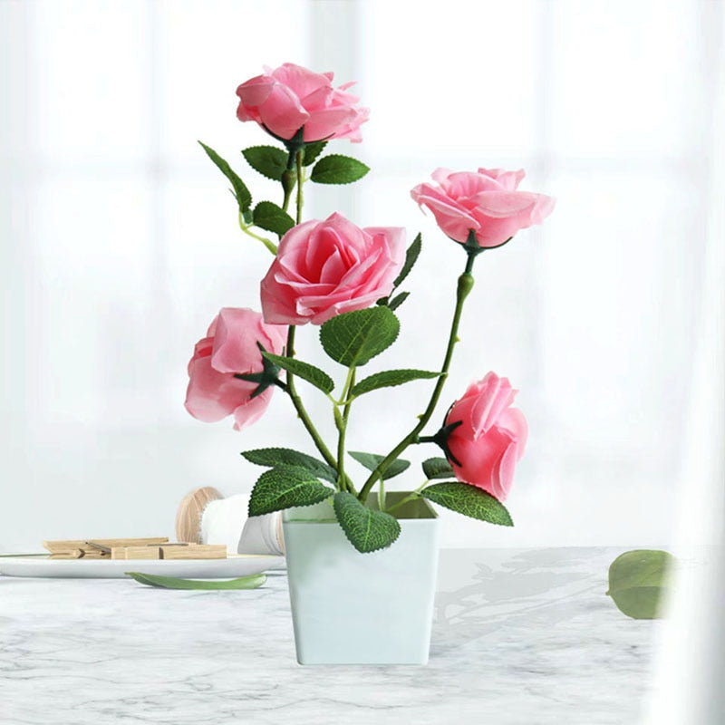 Artificial Rose Flower Bonsai Fake Plants Plastic Potted Plant Home Desktop Simulated Decor Living Room Ornament Fake Tree