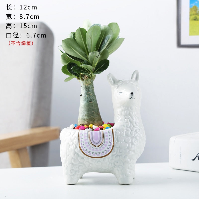 Cartoon Cute Alpaca Succulent Flower Pot Desktop Placed Potted Container Decoration Gift Balcony Plant Ceramic Creative