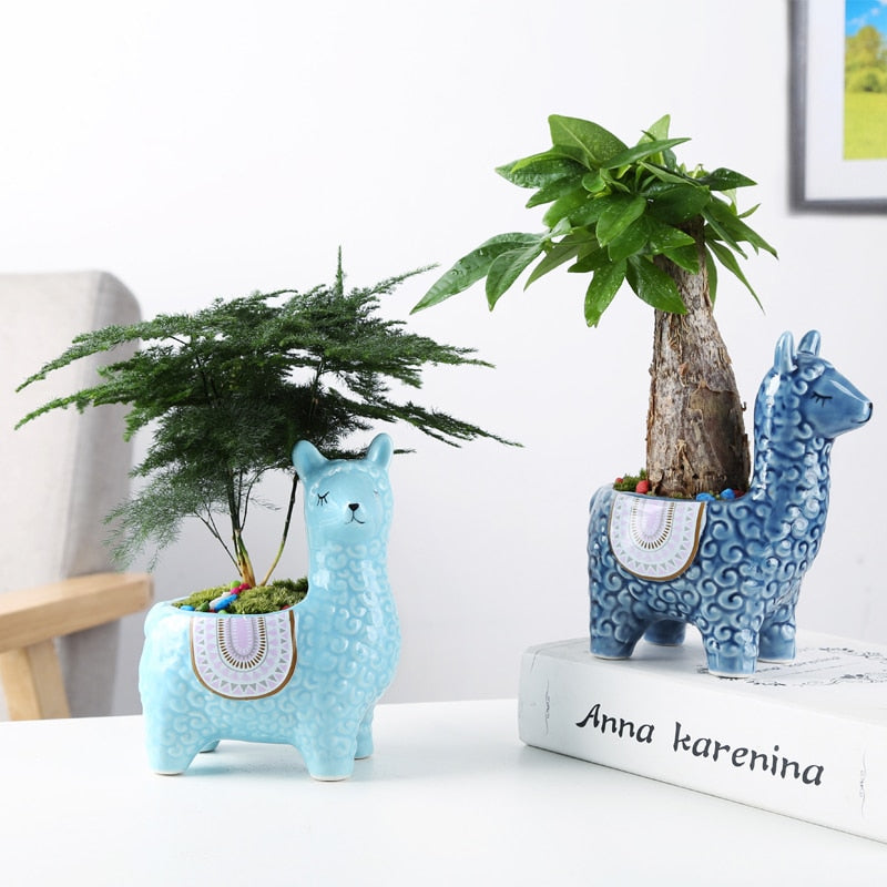 Cartoon Cute Alpaca Succulent Flower Pot Desktop Placed Potted Container Decoration Gift Balcony Plant Ceramic Creative