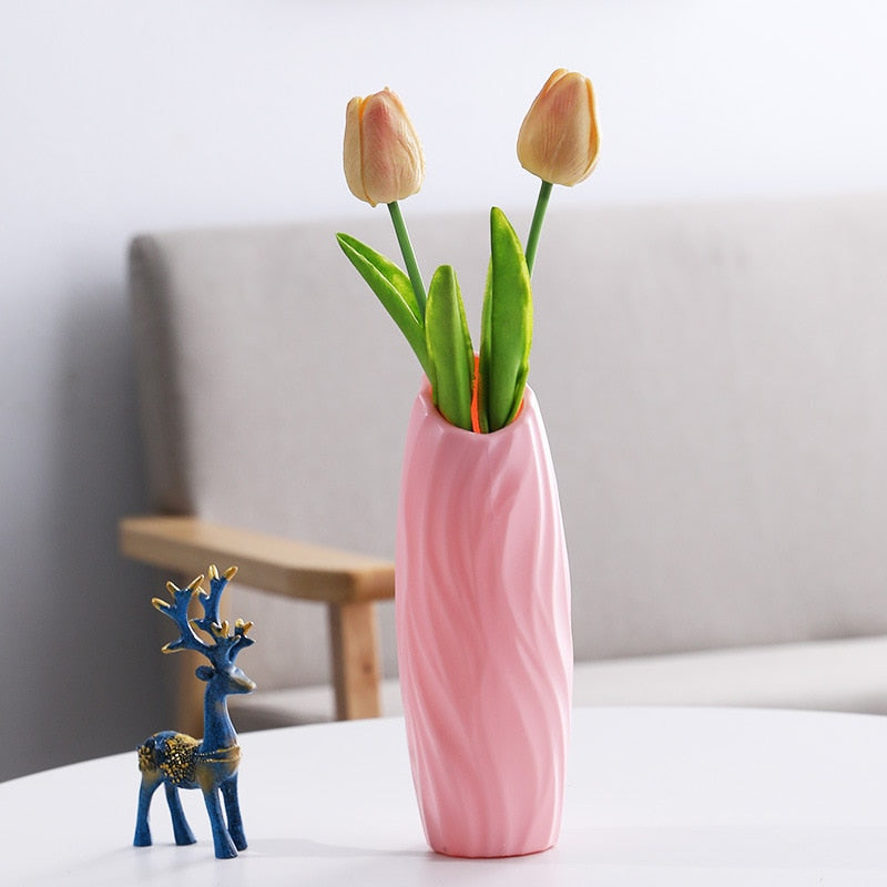 Flower Vase White Imitation Ceramic Flower Pot Decoration Home Plastic Vase Modern Table Decoration Living Room