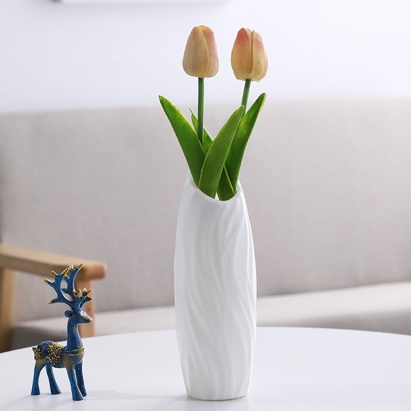 Flower Vase White Imitation Ceramic Flower Pot Decoration Home Plastic Vase Modern Table Decoration Living Room