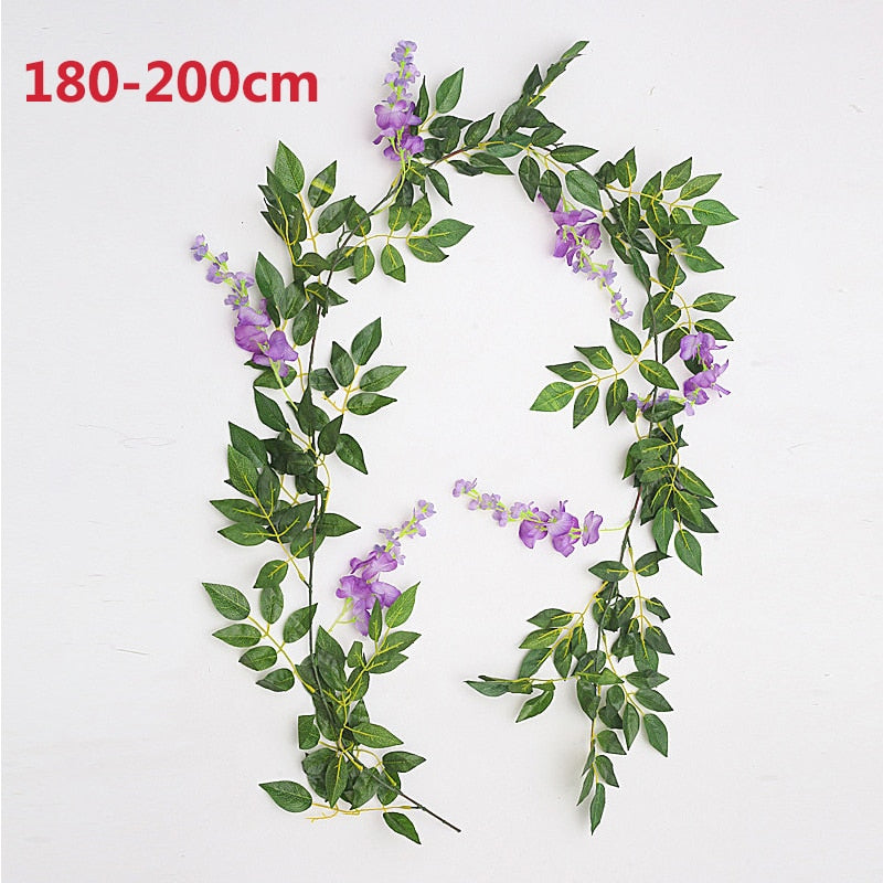 76cm Artificial Green Plants Hanging Ivy Leaves Radish Seaweed Grape Fake Flowers Vine Home Garden Wall Party Decoration