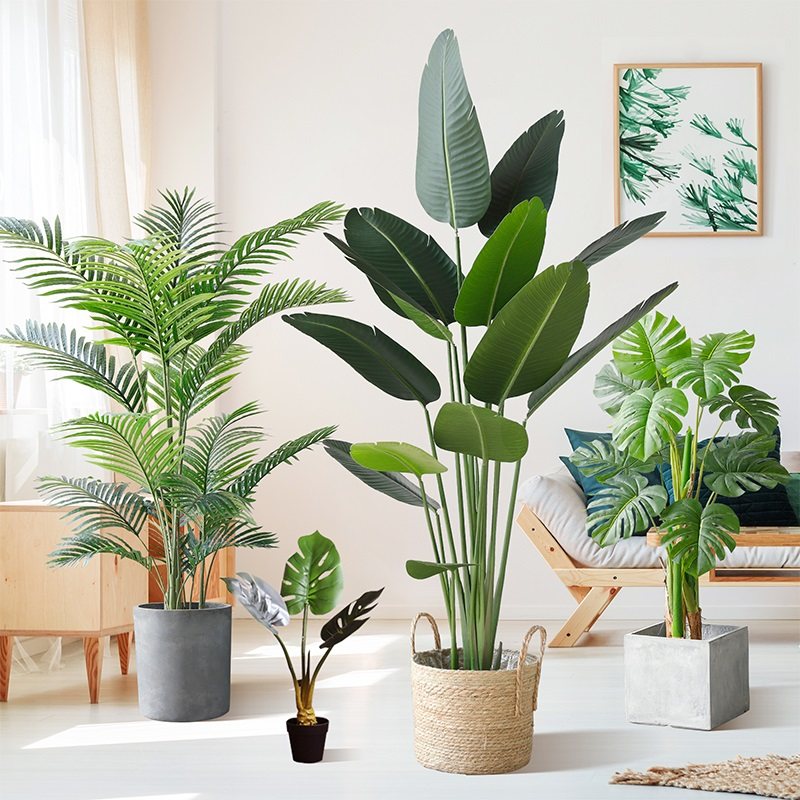 Large Artificial Palm Tree Banana Tropical Plants Fake Plastic Monstera Leaves Plants Branches For Home Garden Room Office Decor