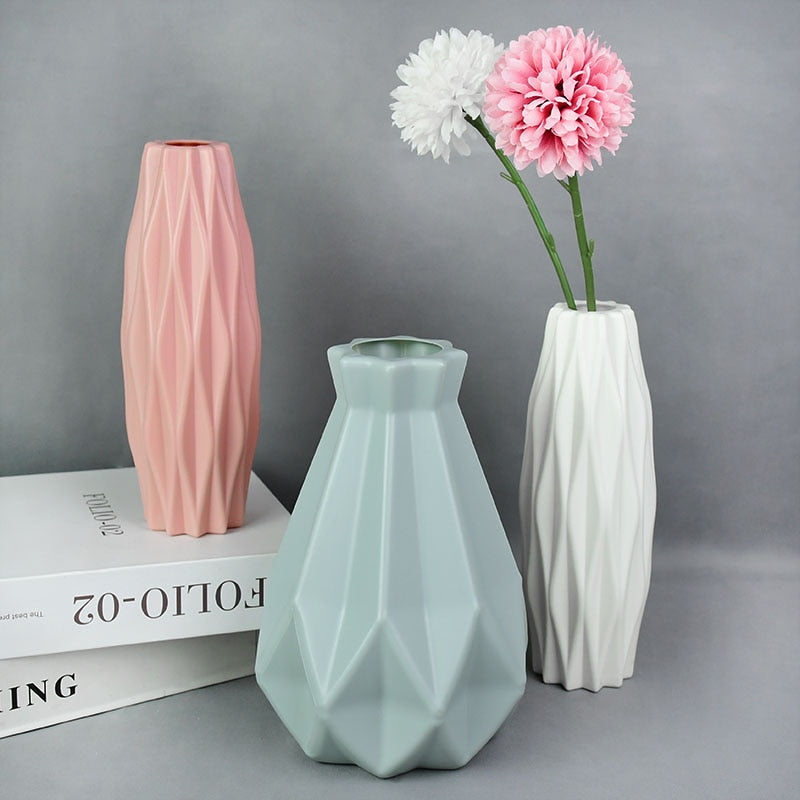 Modern Flower Vase White Pink Blue Plastic Vase Flower Pot Basket Nordic Home Living Room Decoration Ornament Flower Arrangement