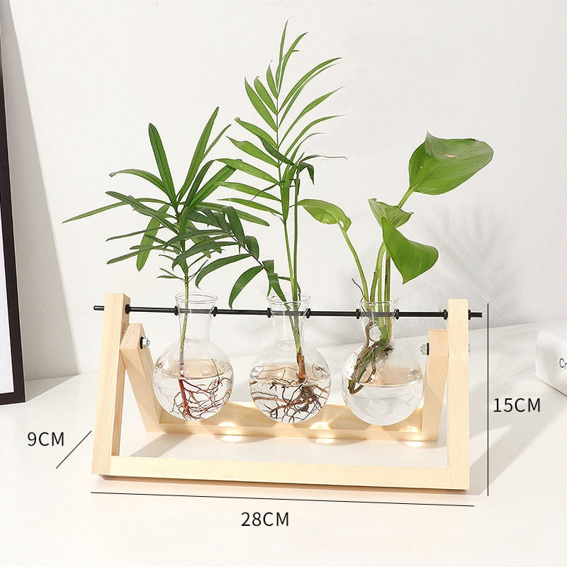 Terrarium Creative Hydroponic Plant Transparent Vase Wooden Frame vase decoratio Glass Tabletop Plant Bonsai Decor flower vase