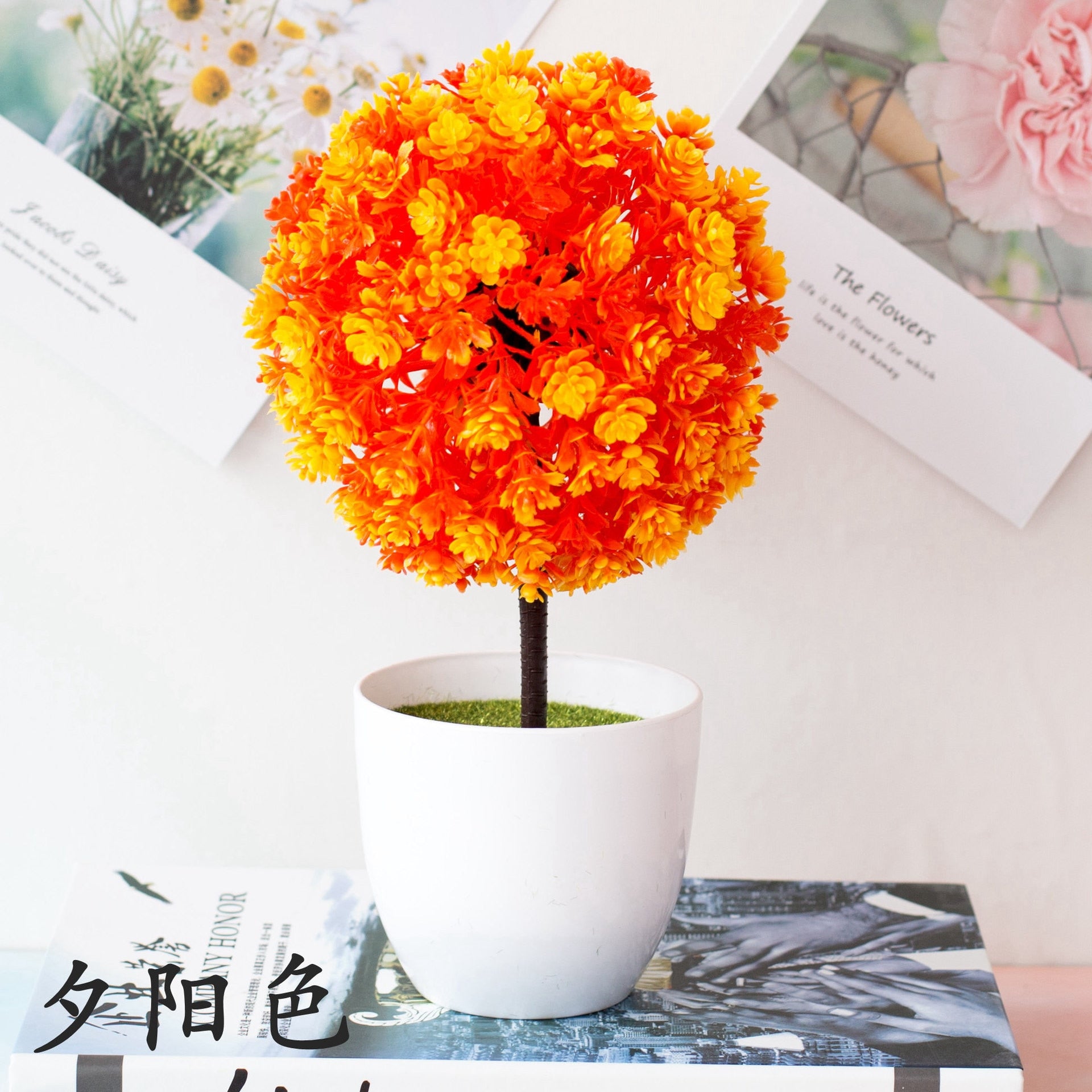 Cherry snowball simulation plant potted grass ball bonsai small tree home decoration flower ornaments creative mini ball