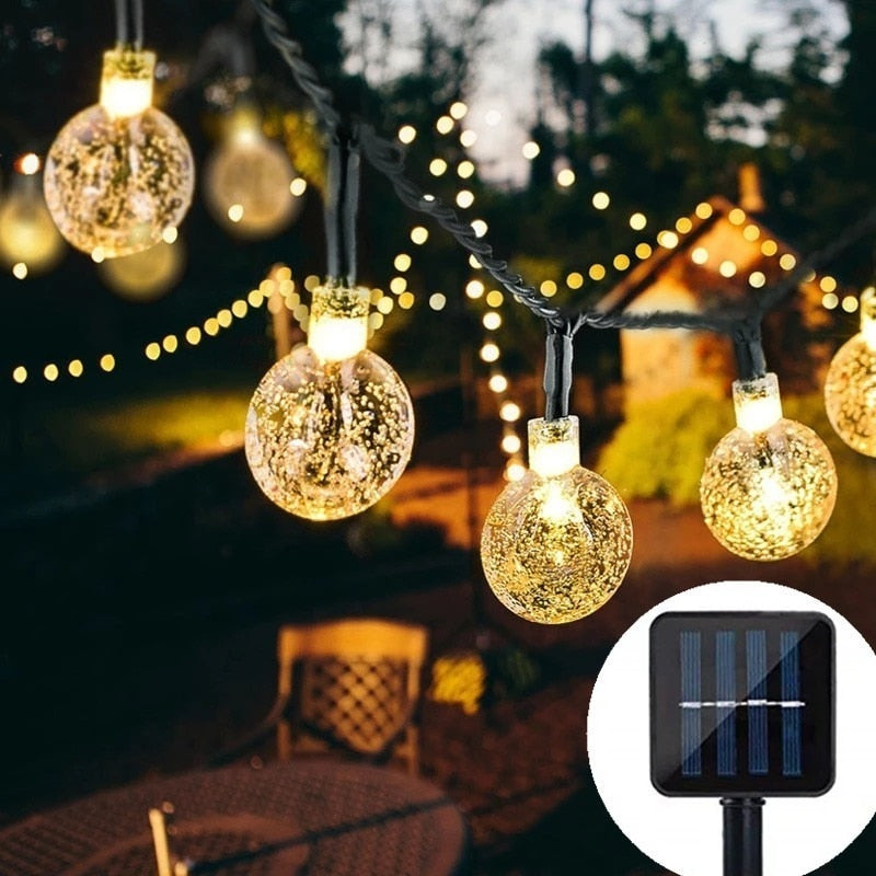 8 Modes Solar Light Crystal ball 5M/7M/12M/ LED String Lights Fairy Lights Garlands For Christmas Party Outdoor Decoration.